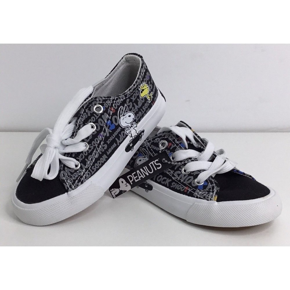 Peanuts Snoopy Black Canvas Lace-Up Children's Shoes Size 9 New